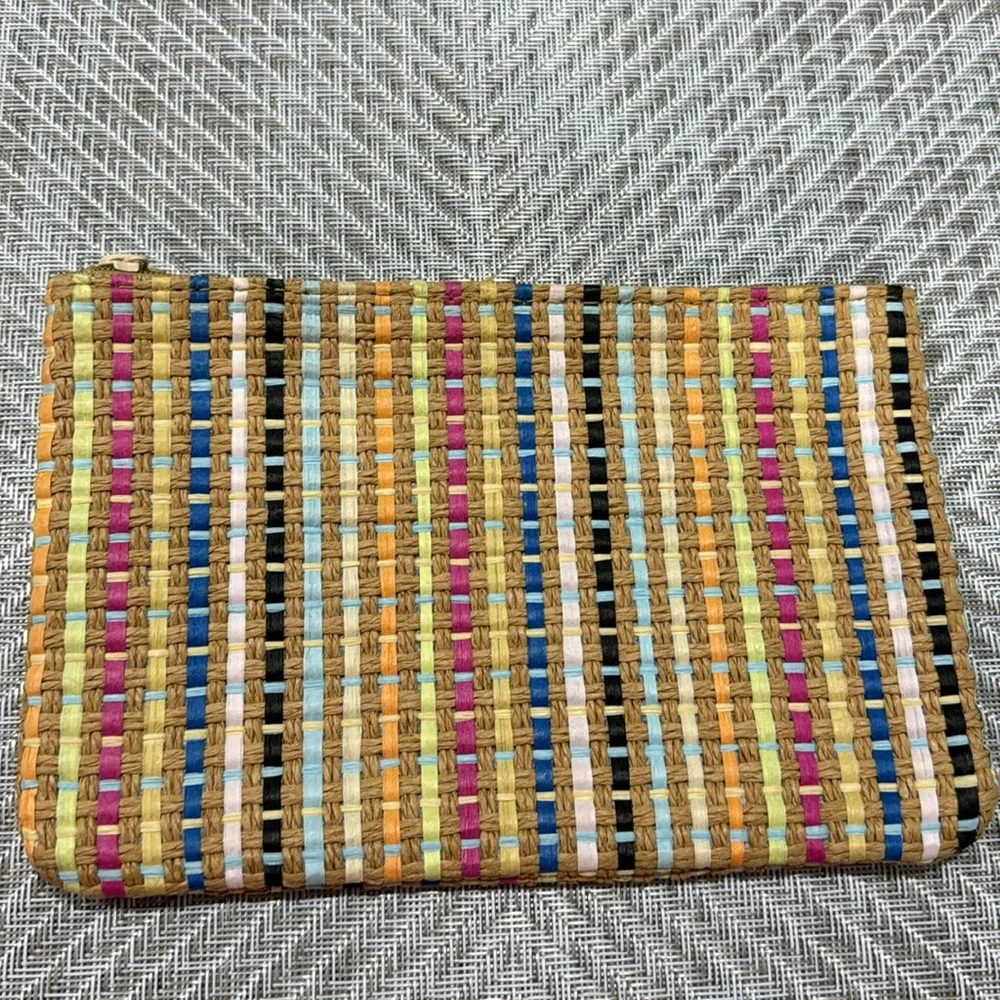 Ipsy Bundle Wristlets Bronze Wicker Summer & Banana Polka Dot Design Clutch
